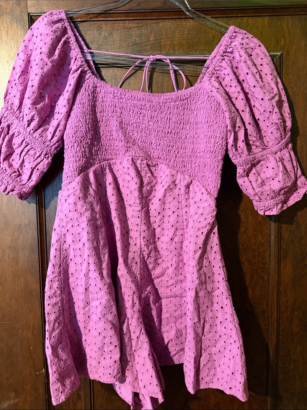 Kimchi Blue Pink Eyelet Puff-Sleeve Romper